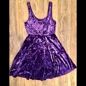 Purple crushed velvet skater dress